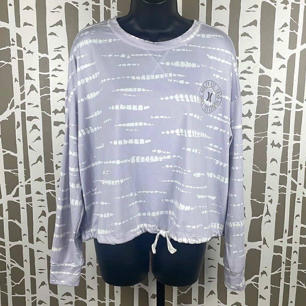 Hurley Oversized Tie Waist Long Sleeve Tie Dye T-Shirt M Lavender, White